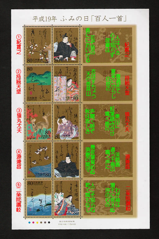 ふみの日「百人一首」８０円切手